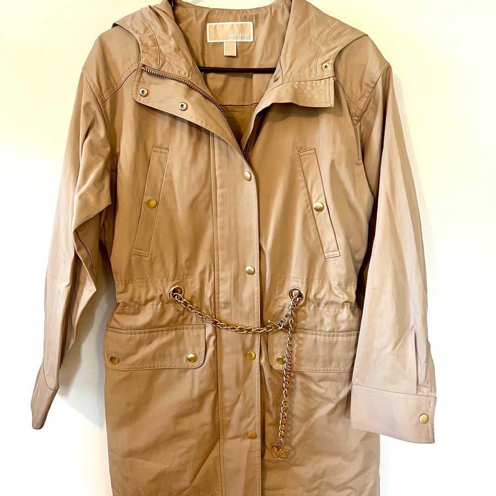 MICHAEL Michael Kors Tan Trench Coat with Chain Accent